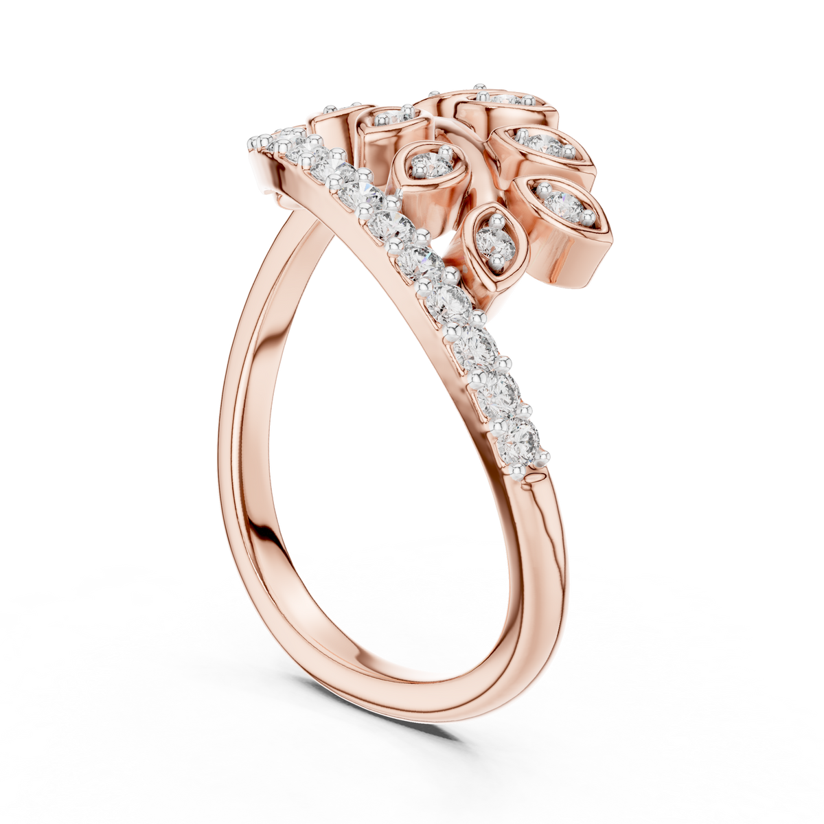 Pavé Leaf Vine Moissanite Ring in rose 925 sterling silver, view 1