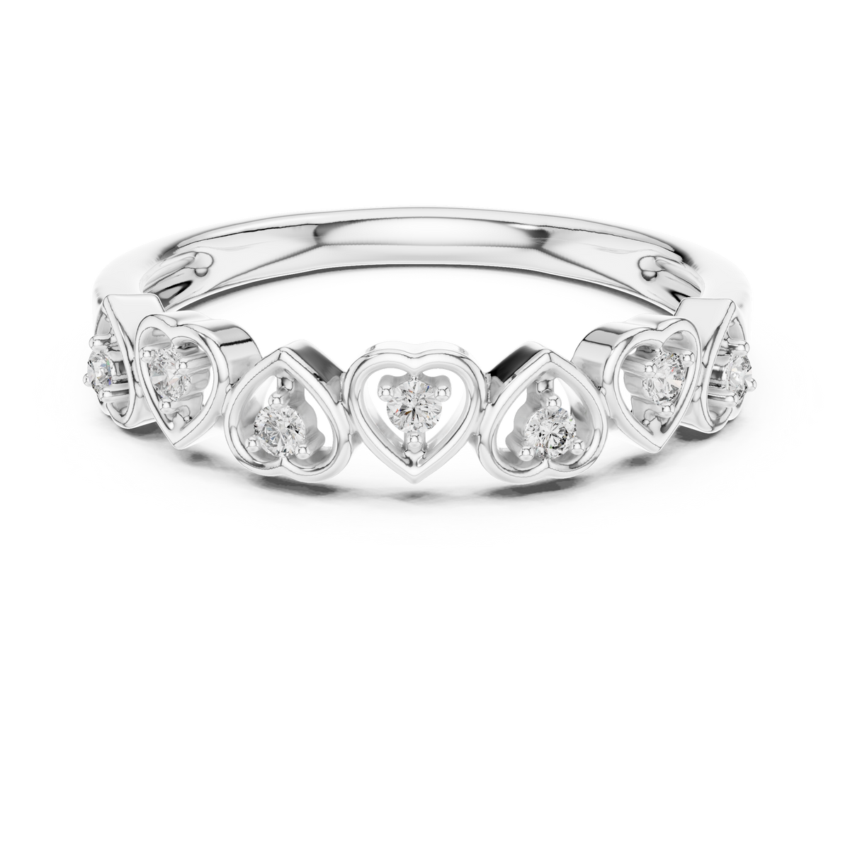Row of Hearts Moissanite Band in white 925 sterling silver, view 4