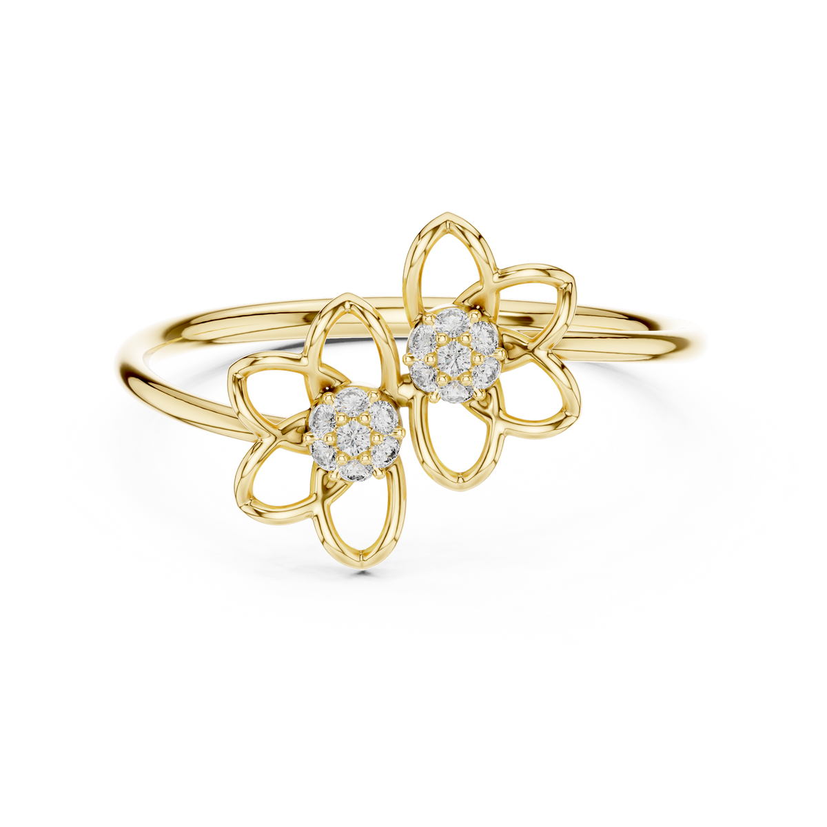 Double Open Flower Moissanite Ring in yellow 925 sterling silver, view 4