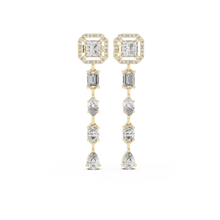 Princess Halo Mixed Shape Moissanite Line Drop Earrings in yellow 925 sterling silver, view 4