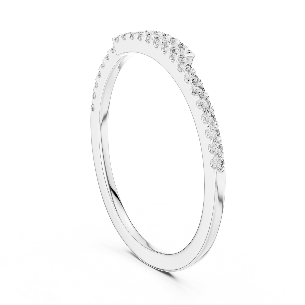 Open Bypass Pavé Moissanite Band in white 925 sterling silver, view 1