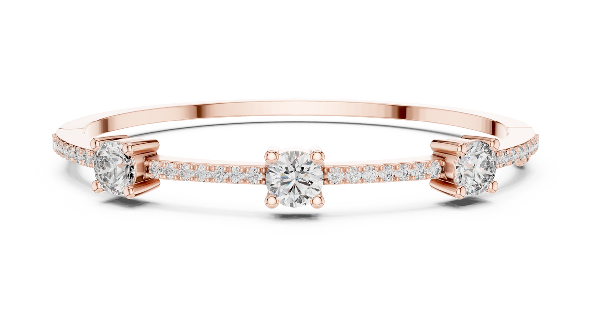 Three Stone Moissanite Bangle in rose 925 sterling silver, view 1