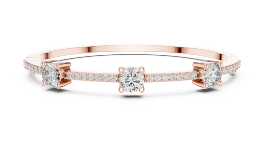 Three Stone Moissanite Bangle in rose 925 sterling silver, view 1