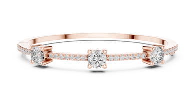 Three Stone Moissanite Bangle in rose 925 sterling silver, view 1
