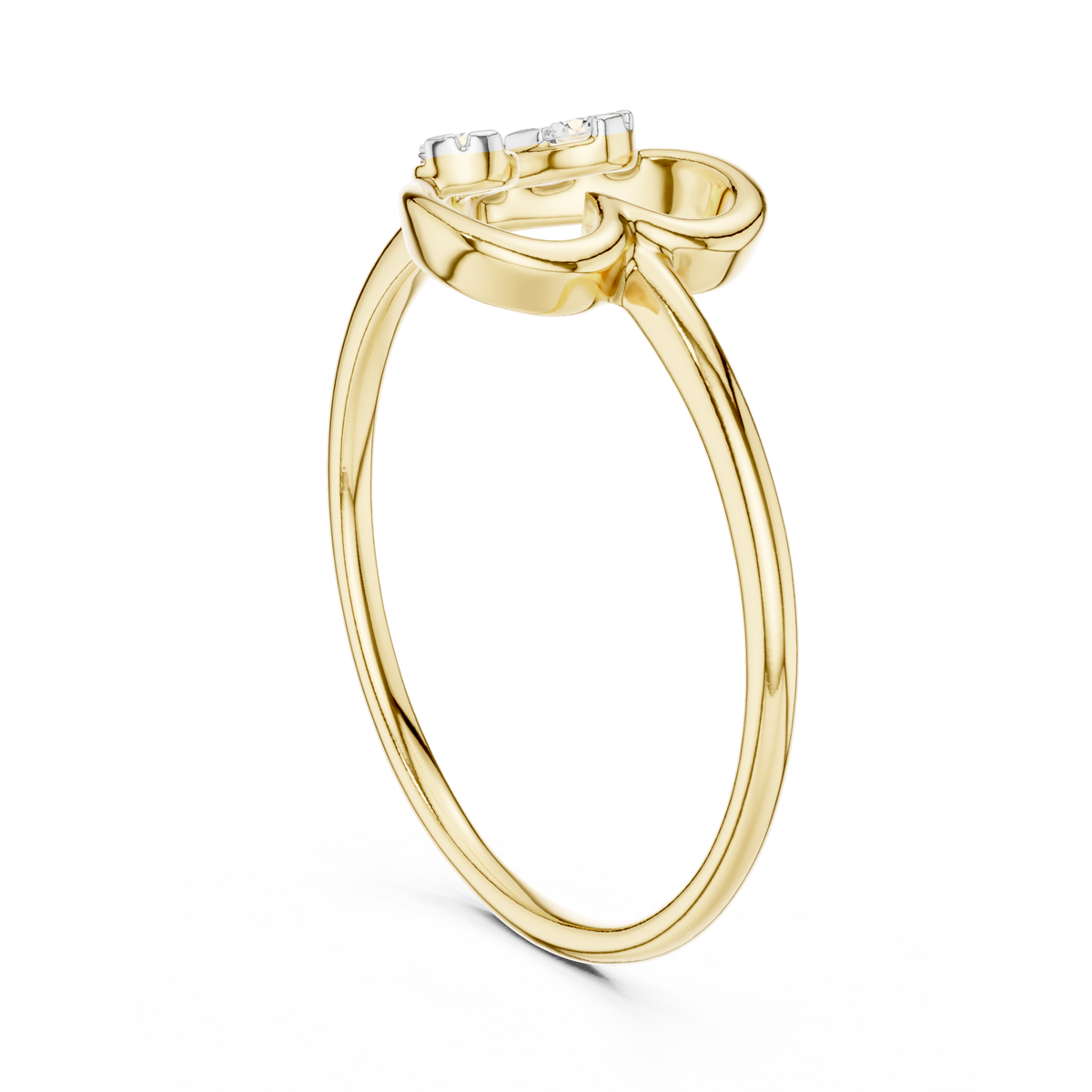 Sideways Heart Cluster Moissanite Ring in yellow 925 sterling silver, view 1