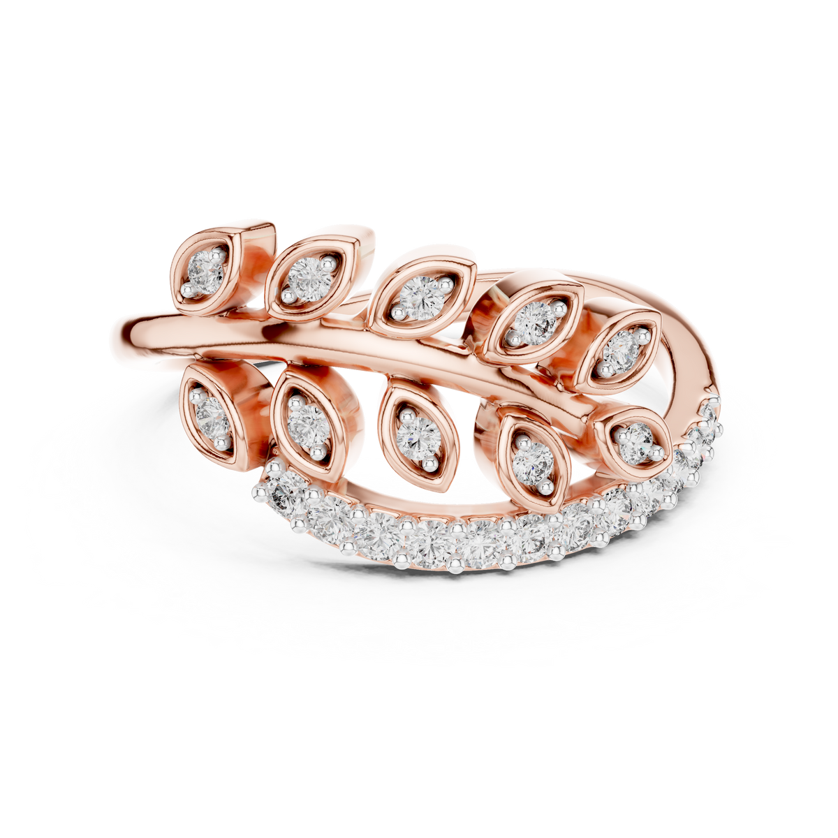 Pavé Leaf Vine Moissanite Ring in rose 925 sterling silver, view 4