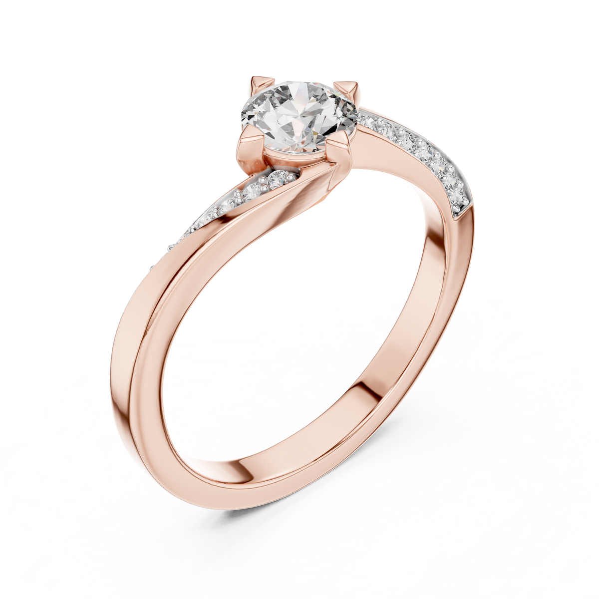 Bypass Solitaire Moissanite Ring with Pavé Shoulders in rose 925 sterling silver, view 2