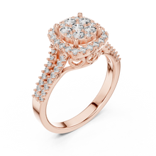 Round Cluster Halo Moissanite Ring with Split Pavé Shank in rose 925 sterling silver, view 2