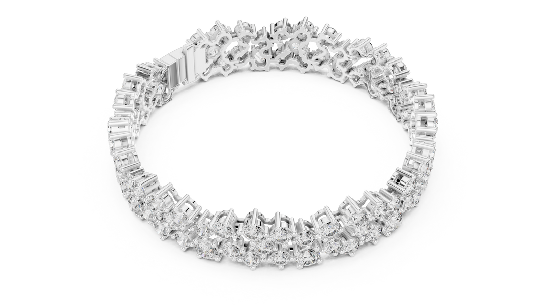 Double Row Round Moissanite Cluster Bracelet in white 925 sterling silver, view 3