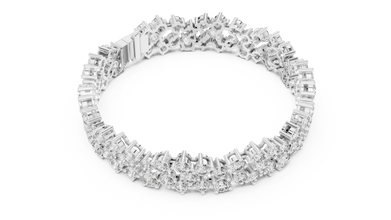 Double Row Round Moissanite Cluster Bracelet in white 925 sterling silver, view 3