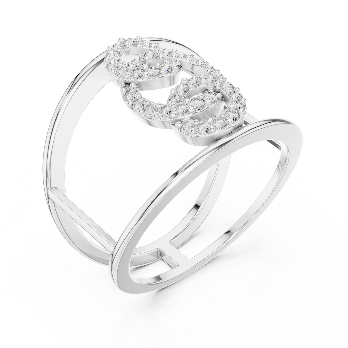 Interlocking Circles Cage Moissanite Ring in white 925 sterling silver, view 2