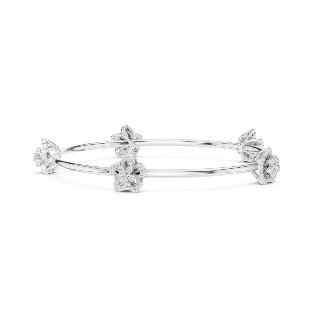 Floral Cluster Moissanite Bangle in white 925 sterling silver, view 3