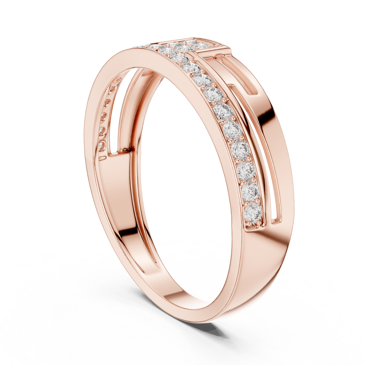 Two-Tier Pavé Moissanite Band with Square Accent in rose 925 sterling silver, view 1