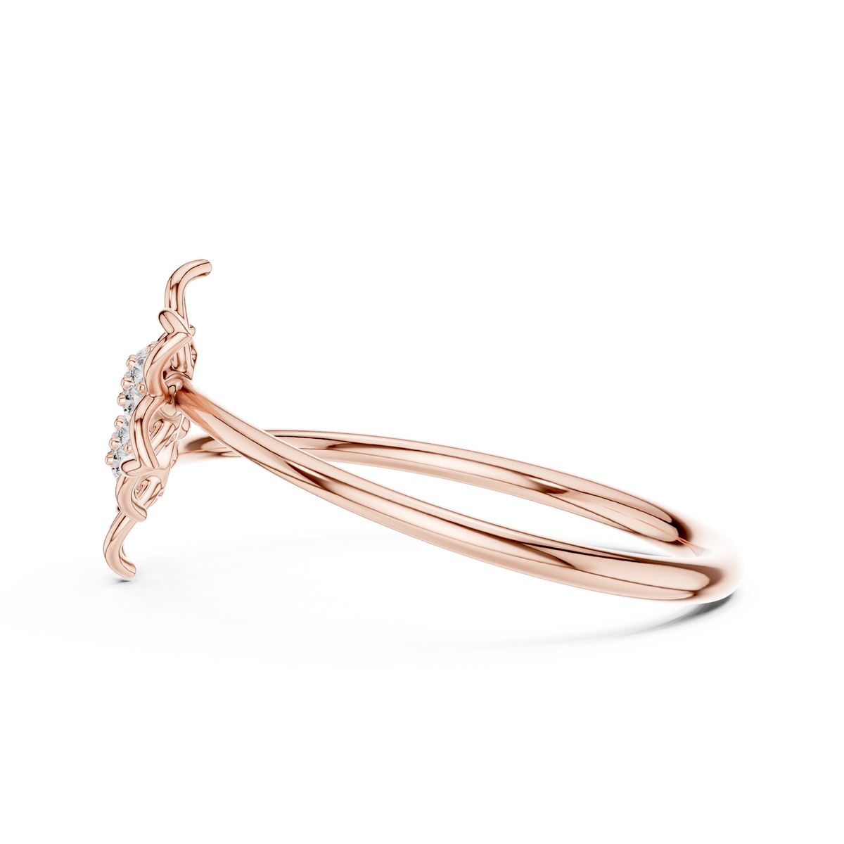 Double Open Flower Moissanite Ring in rose 925 sterling silver, view 3