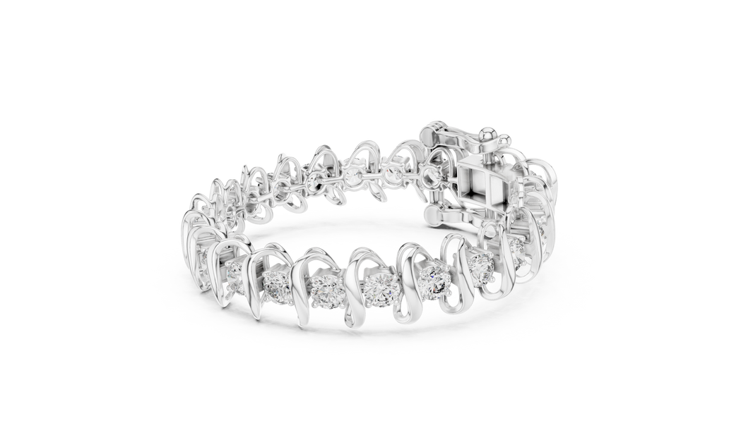 Round Moissanite Wave Link Bracelet in white 925 sterling silver, view 2