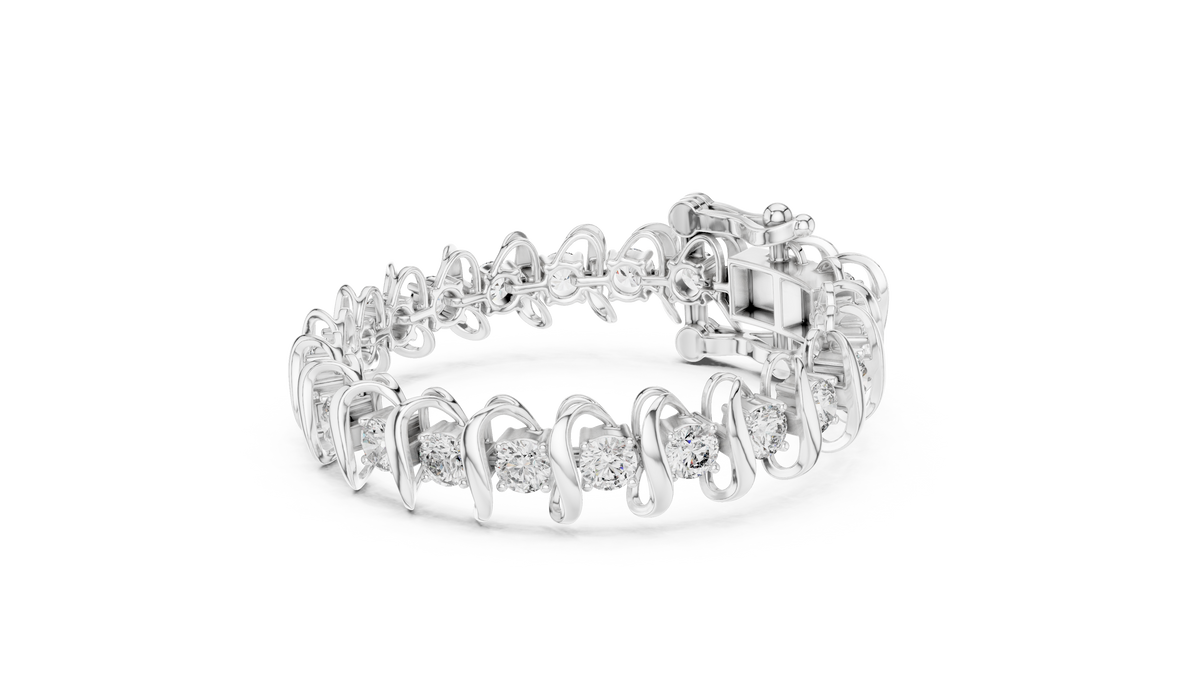 Round Moissanite Wave Link Bracelet in white 925 sterling silver, view 2