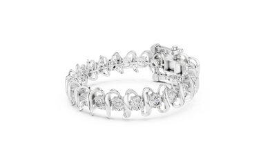 Round Moissanite Wave Link Bracelet in white 925 sterling silver, view 2