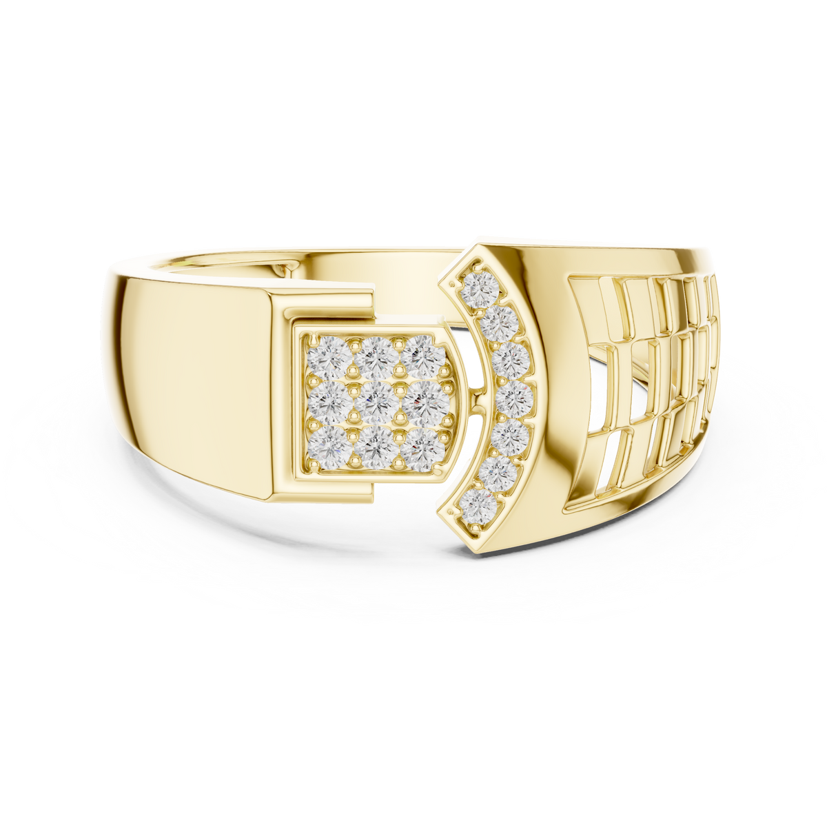 Men's Square Pavé Panel Asymmetric Moissanite Band in yellow 925 sterling silver, view 4