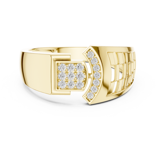 Men's Square Pavé Panel Asymmetric Moissanite Band in yellow 925 sterling silver, view 4
