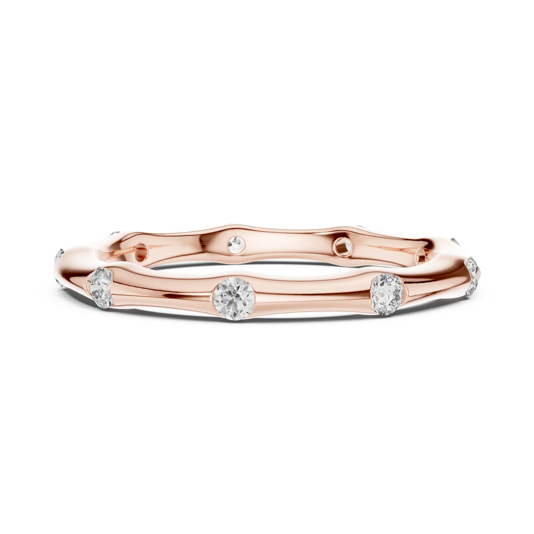Bezel Station Moissanite Band in rose 925 sterling silver, view 3