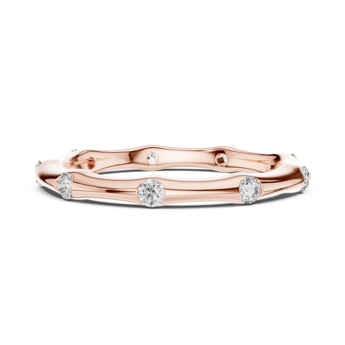 Bezel Station Moissanite Band in rose 925 sterling silver, view 3