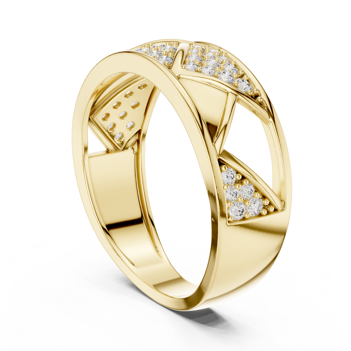 Geometric Lattice Pavé Wide Moissanite Band in yellow 925 sterling silver, view 1