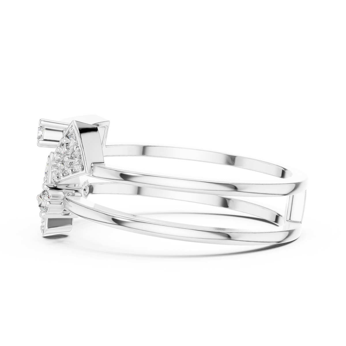 Geometric Pavé Triangle Double Band Moissanite Ring in white 925 sterling silver, view 3