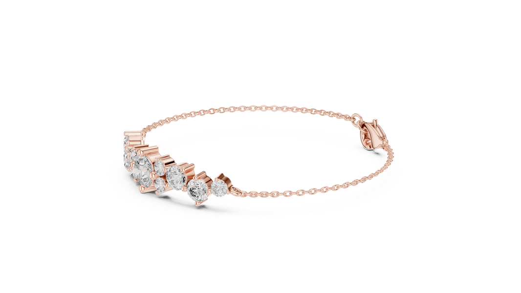 Graduated Round Moissanite Cluster Chain Bracelet in rose 925 sterling silver, view 2