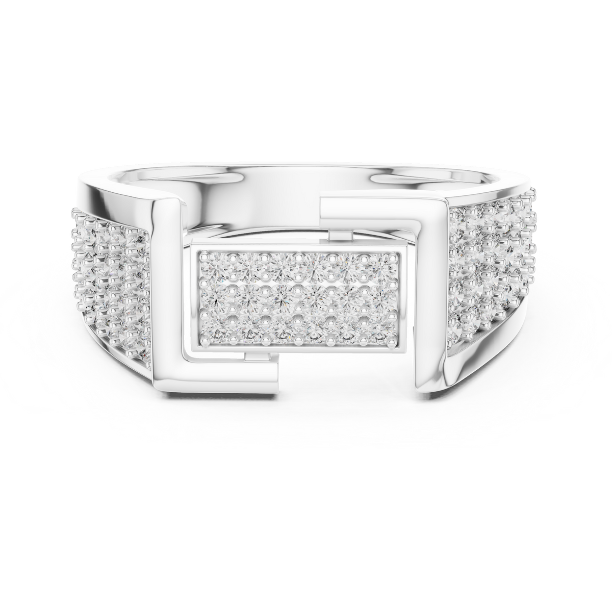 Geometric Pavé Panel Moissanite Statement Band in white 925 sterling silver, view 4