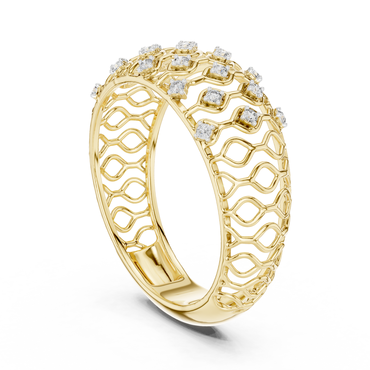 Domed Lattice Moissanite Band in yellow 925 sterling silver, view 1