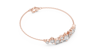Graduated Round Moissanite Cluster Chain Bracelet in rose 925 sterling silver, view 3