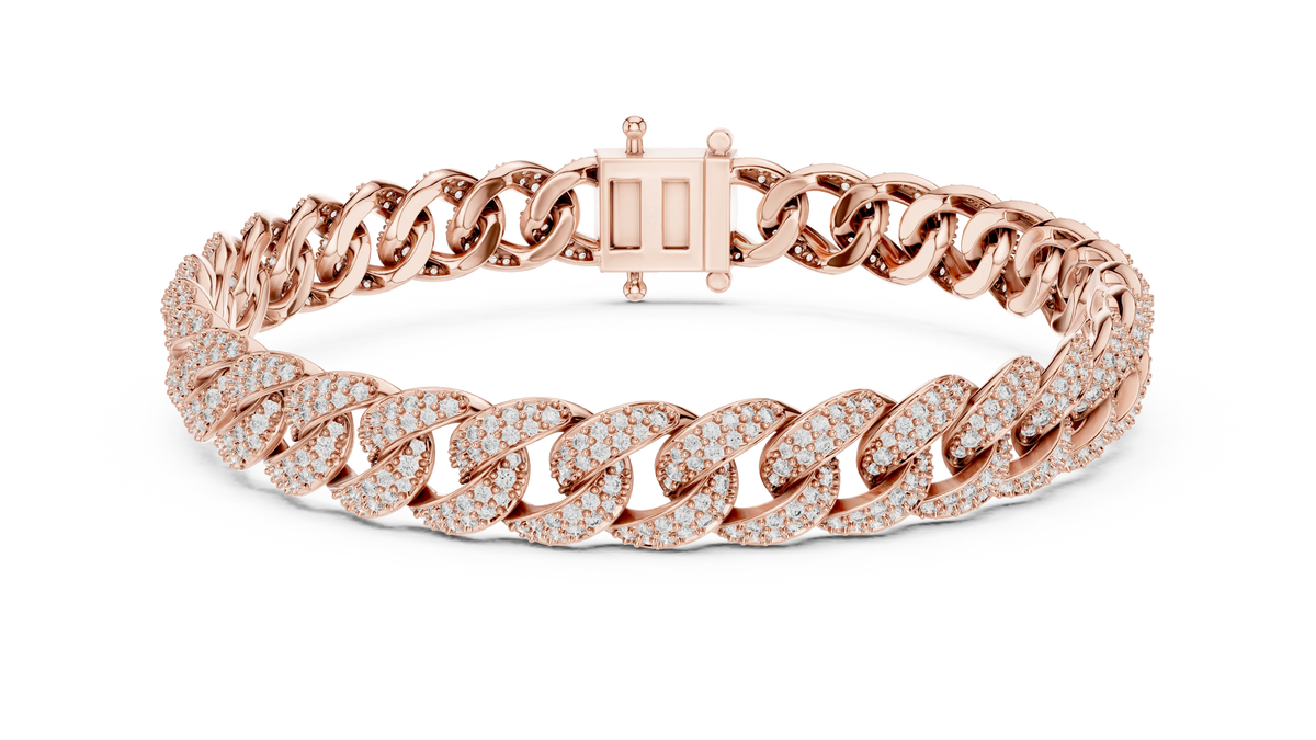 Pave Moissanite Cuban Link Bracelet in rose 925 sterling silver, view 1