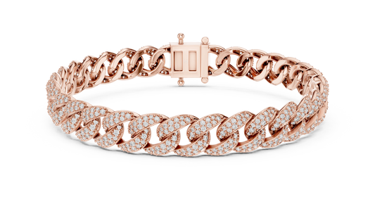 Pave Moissanite Cuban Link Bracelet in rose 925 sterling silver, view 1