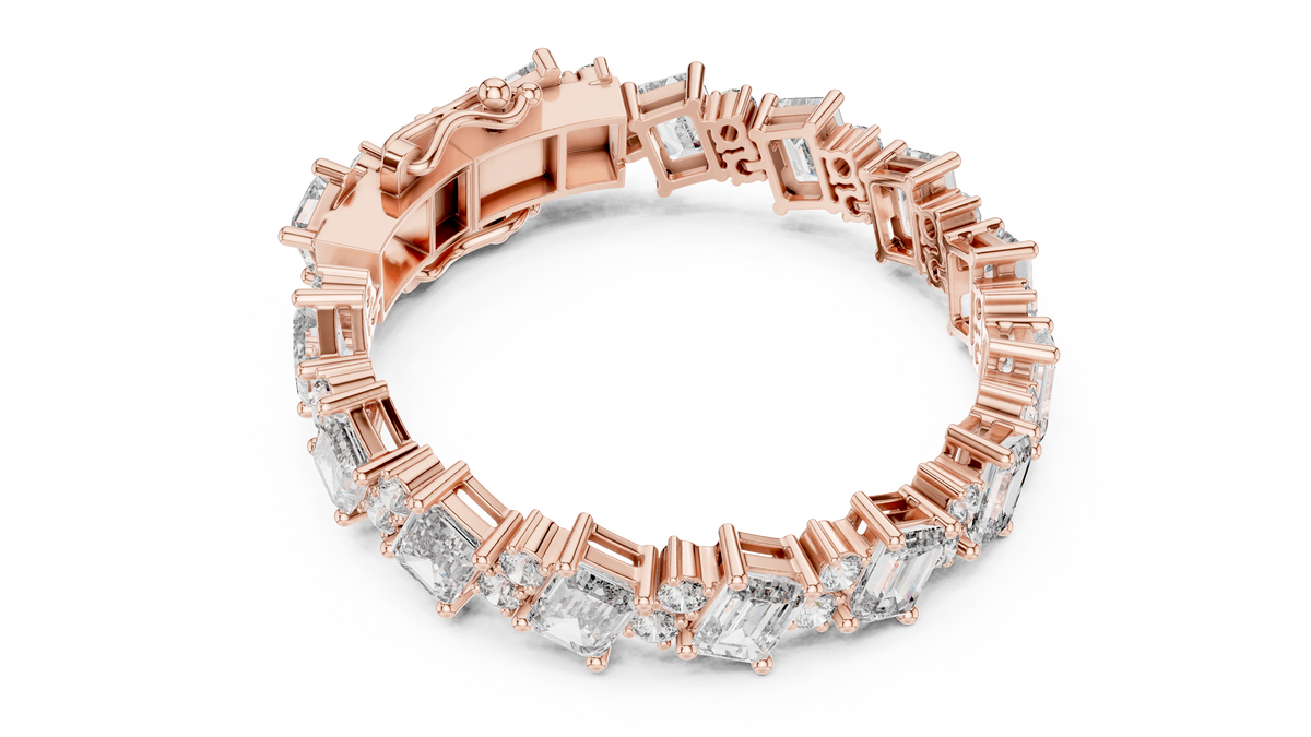 Emerald Cut Moissanite Statement Link Bracelet in rose 925 sterling silver, view 3
