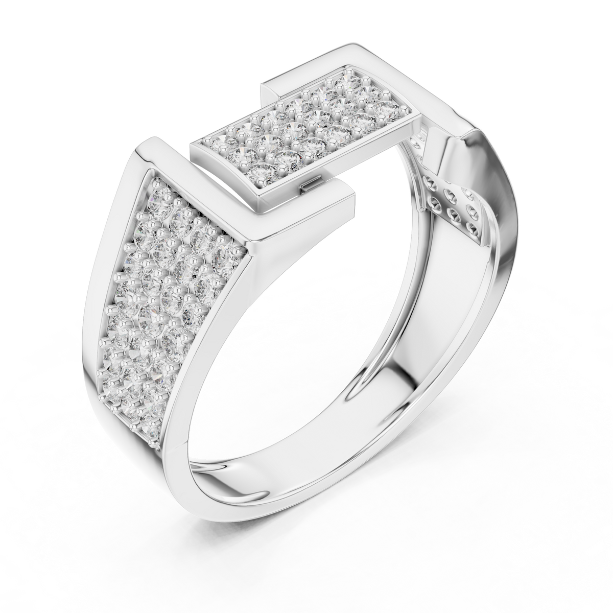 Geometric Pavé Panel Moissanite Statement Band in white 925 sterling silver, view 2