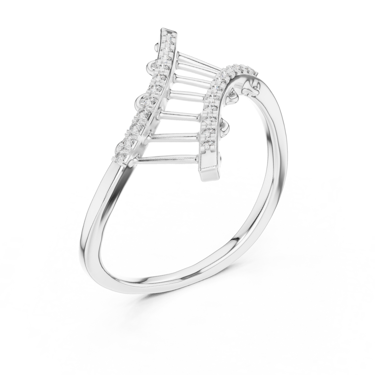 Ladder Crossover Moissanite Ring in white 925 sterling silver, view 2