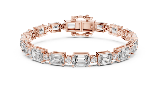 Emerald Cut Station Moissanite Link Bracelet in rose 925 sterling silver, view 1