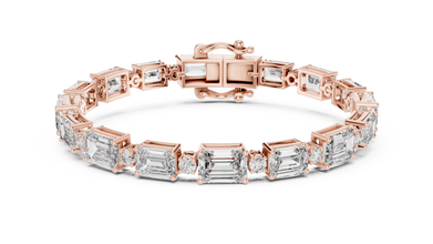 Emerald Cut Station Moissanite Link Bracelet in rose 925 sterling silver, view 1
