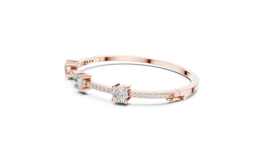 Three Stone Moissanite Bangle in rose 925 sterling silver, view 2