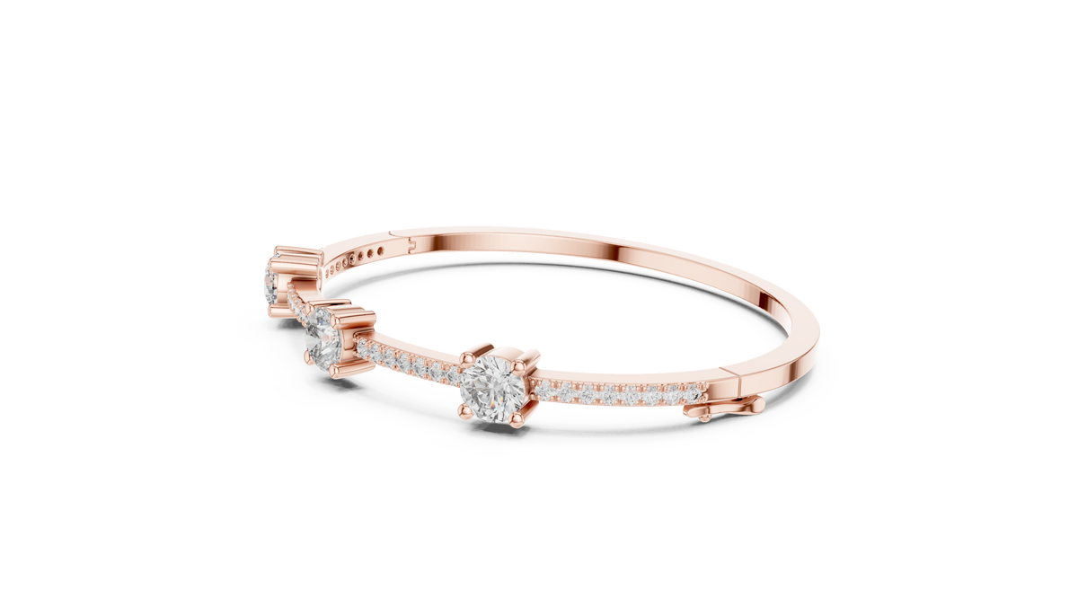 Three Stone Moissanite Bangle in rose 925 sterling silver, view 2
