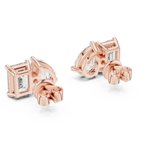 Pear and emerald moissanite toi et moi stud earrings in rose 925 sterling silver, view 3