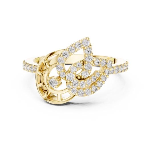 Pavé Leaf and Nautilus Swirl Moissanite Ring in yellow 925 sterling silver, view 4
