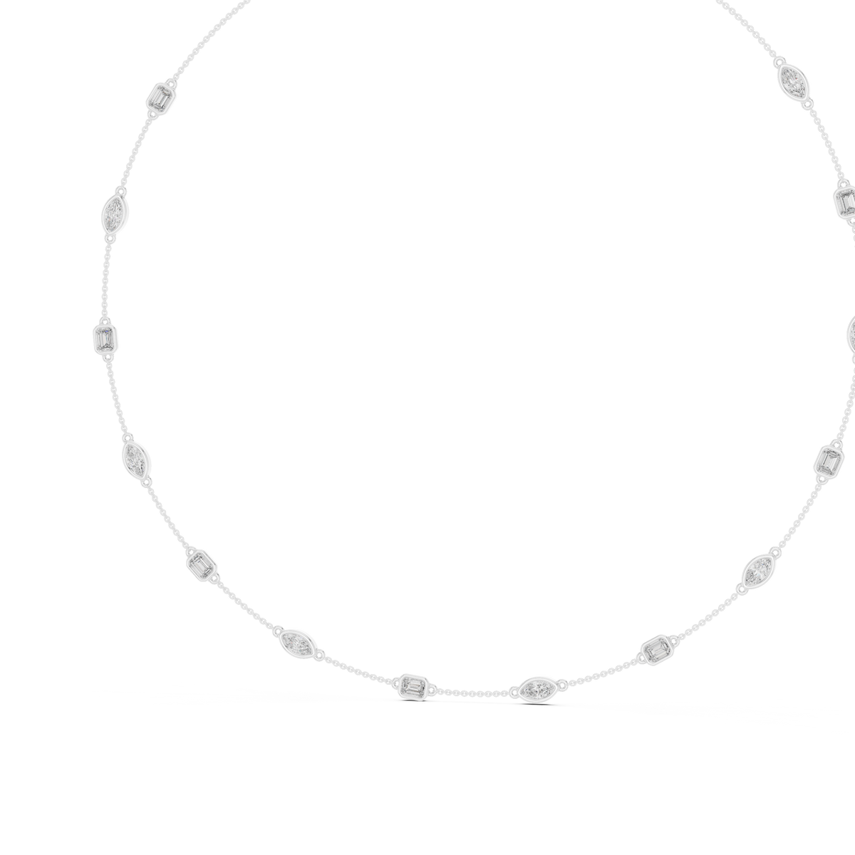 Emerald and Marquise Bezel Station Necklace in white 925 sterling silver, view 2