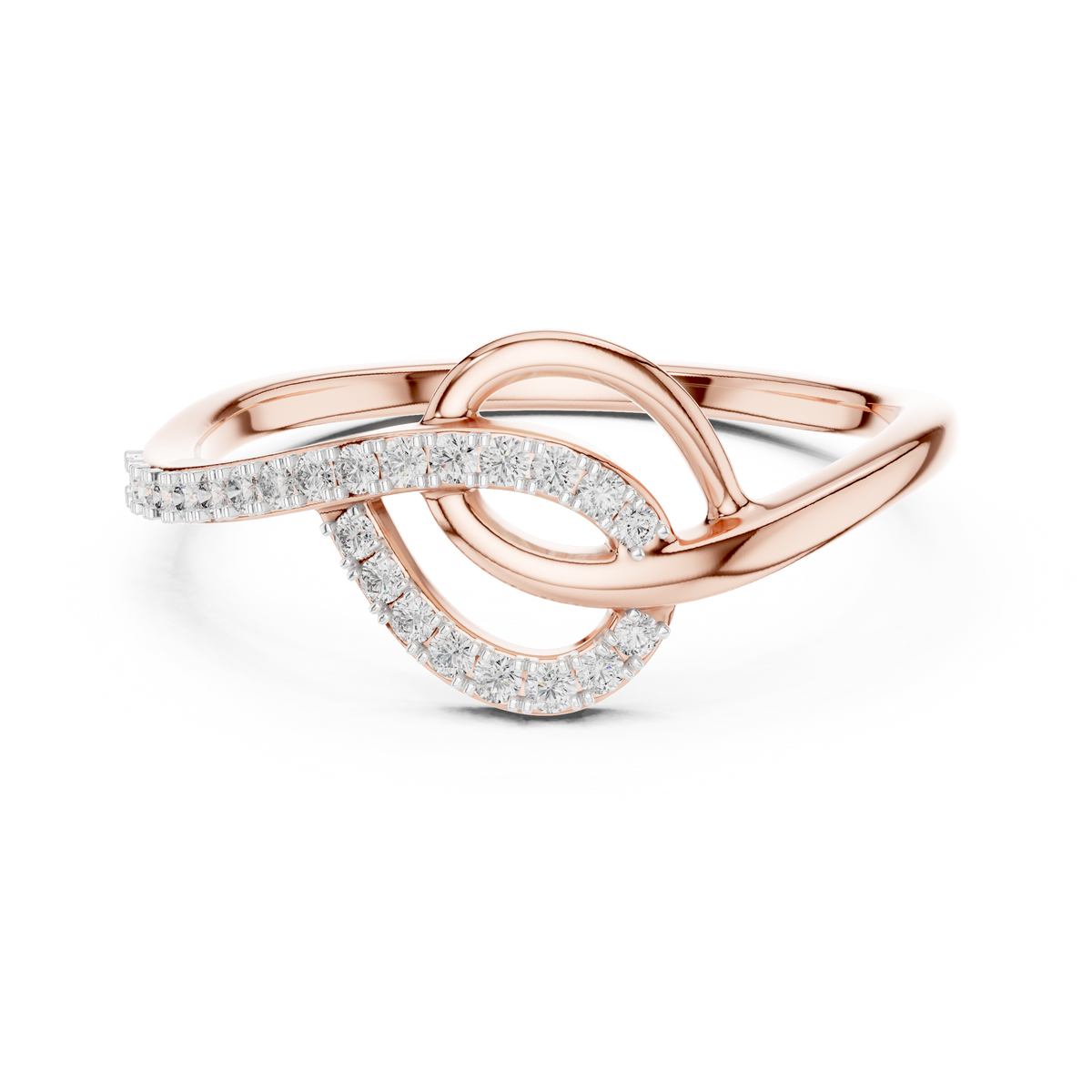 Swirl Loop Bypass Moissanite Ring in rose 925 sterling silver, view 4
