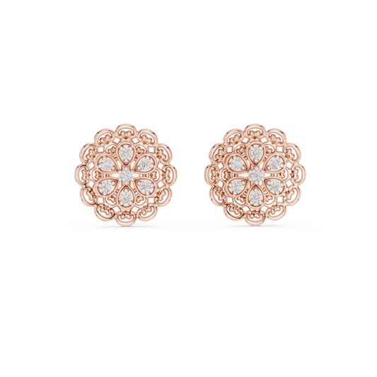 Moissanite Lace Medallion Stud Earrings in rose 925 sterling silver, view 4