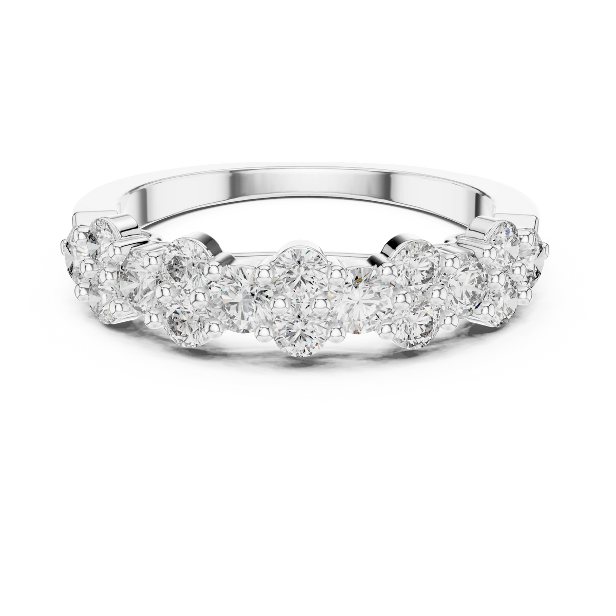 Floral Cluster Moissanite Half Eternity Band in white 925 sterling silver, view 4
