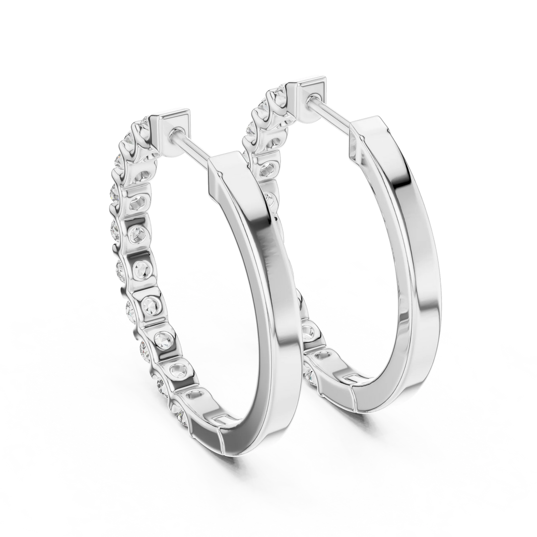 Moissanite bar set hoop earrings in white 925 sterling silver, view 3