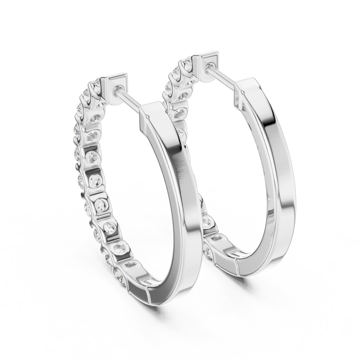 Moissanite bar set hoop earrings in white 925 sterling silver, view 3