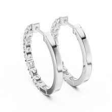 Moissanite bar set hoop earrings in white 925 sterling silver, view 3