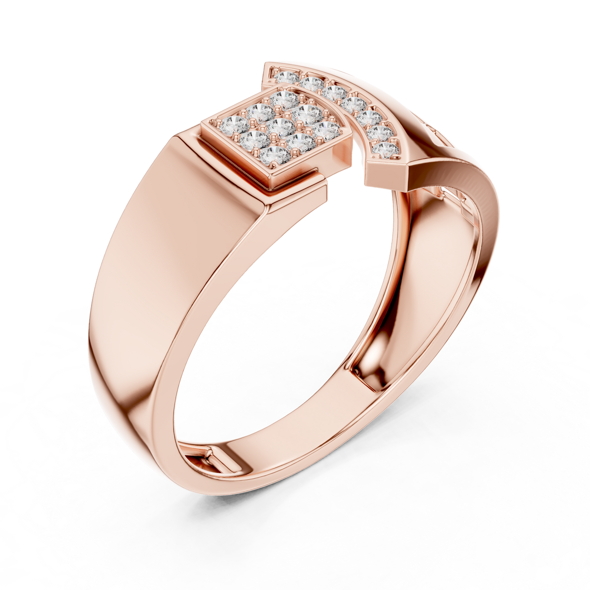 Men's Square Pavé Panel Asymmetric Moissanite Band in rose 925 sterling silver, view 2